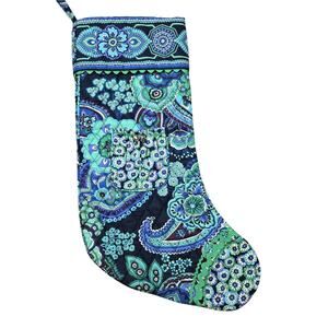 Vera Bradley Christmas paisley Stocking Blue‎ Rhapsody with Bells